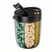 (Black) 6 Grids Large Pill Cup Bottle Organizer Supplement Organizer for Holding 7 Various Vitamins Travel P