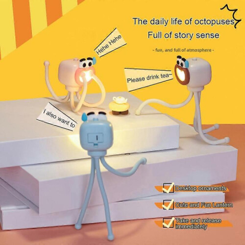 (white) Octopus Night Light Mini Adjusting Table Lamp Portable Reading Light Easy Fixed Octopus Tentacles Desktop Fun Pieces Toy Lamp 1