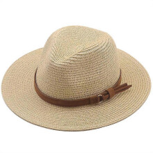(M 56-58cm, cream-coloured) New Straw Hat 7cm Brim Summer Cooling Beach Sun Hat Outdoor Party Panama Jazz Hat Sombreros