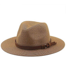 (L 58-60cm, khaki) New Straw Hat 7cm Brim Summer Cooling Beach Sun Hat Outdoor Party Panama Jazz Hat Sombreros
