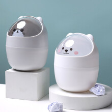 Mini-Desktop-Müllbehälter mit süßem Design, großes Öffnungsdesign, aus Kunststoff, abnehmbarer Abfalleimer mit Deckel, weiß