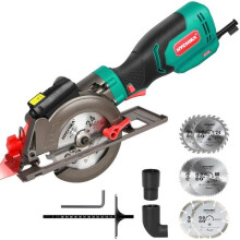 SCIE ELECTRIQUE Scie Circulaire, HYCHIKA 750W 3500RPM Petite Scie Circulaire, 6 Lames(115 &amp; 125mm), Guide Laser, Max Profondeur 2