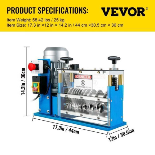 VEVOR Dénudeur de câble - VEVOR - 220V 370W - 1,5–38 mm - 30 m/min - Aluminium/Acrylique 1