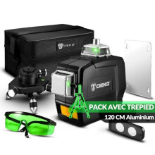 Niveau Laser 12 Lignes 360 - Trépied 120cm - Vert - Sans fil - Précision 1mm/7m