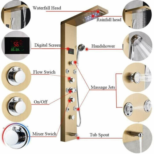 Panneau de douche avec lumière LED, cascade, affichage numérique, ensemble de robinets de douche, SPA, Jet de Massage 2