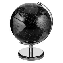 Vintage Rotating Desktop Globe with Black Silver Stand – English Labeled World Globe for Desk Decoration and Geography Learning for Adults