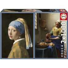 Puzzle - EDUCA - La Ragazza con l'Orecchino di Perla + La Laitière, Johannes Vermeer - 2x1000 pezzi