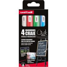 Flüssigkreide-Marker - Uni-Ball - Mittlere Spitzenart - Verpackung mit 4 - Wasserfest - Abwischbar