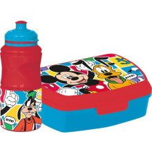Set di bottiglia e scatola per panini - Disney - Topolino - 380 ml - Plastica riciclabile - Antiscivolo