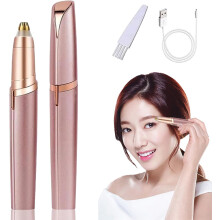(Gold) Rechargeable Eyebrow Hair Remover Electric Eyebrow Trimmer with LED Light, Electric Painless Eyebrow Trimmer Epilator for Women,