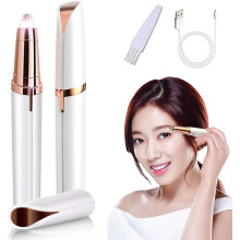 (White) Rechargeable Eyebrow Hair Remover Electric Eyebrow Trimmer with LED Light, Electric Painless Eyebrow Trimmer Epilator for Women,