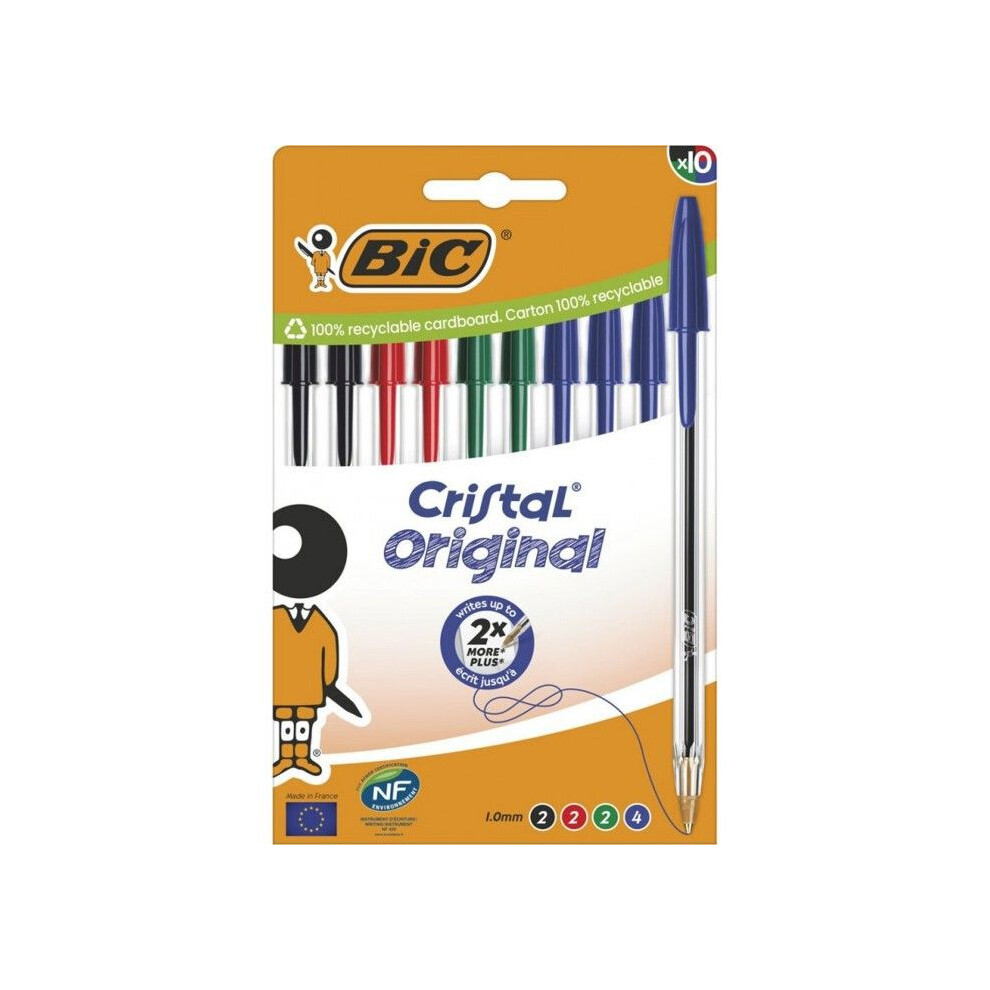 Bic Cristal Ballpoint Pen 1.0Mm Assorted Pack Of 10 Pens