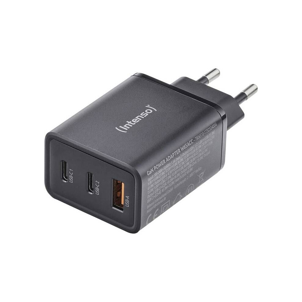 Intenso W65acc Gan Usb Charger 65 W 1X Usb-A, 2X Usb-C Interior Gan, Usb Power Delivery (Usb-Pd) Black 4034303035946