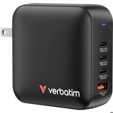 Caricatore Verbatim Mini GaN Adattatore da viaggio 165 W 1x USB-A, 3x USB-C Power Delivery, USB PD 3.1, QC 3.0 nero carregamento