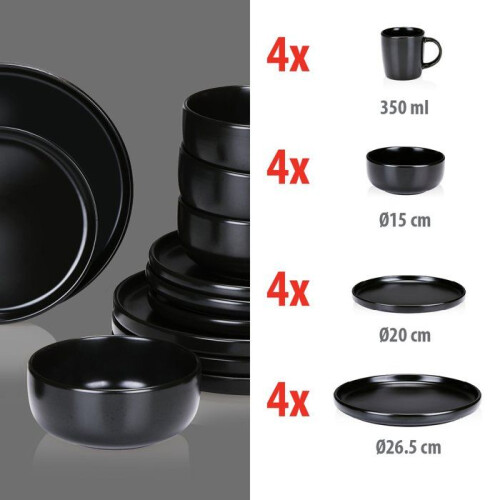 Alpina Table service - alpina - 16 pieces - Black - Earthenware - For 4 people 2