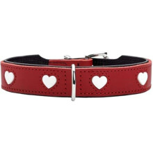 Dog Collar - HUNTER - Love - Red/Black - Cowhide Leather - Adjustable Size 24-28 cm