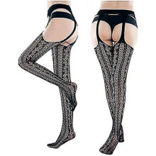 Sexy Lace & Fishnet Suspender Garter Belt Thigh High Stockings for Women - Jxlgv