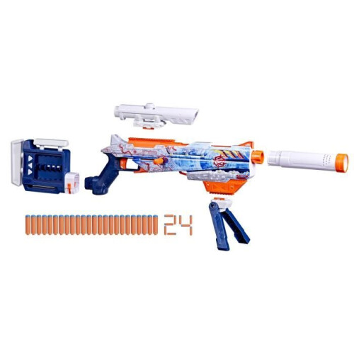 Nerf Nerf Loadout Arctic Zerostriker, blaster avec 4 accessoires interchangeables, 24 fléchettes Nerf N1, chargeur interne 6 fléchettes, 1