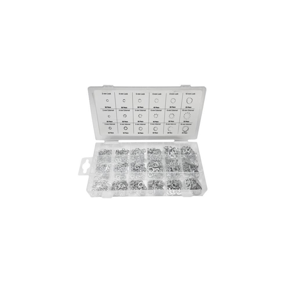 Benson Tools Assorted M3 - M10 Split Spring & Toothed Lock Washers - Steel (720 Pieces)-image