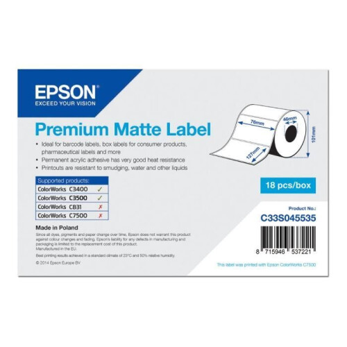 Epson Labels - Epson - Premium - 76 x 127 mm - Matt - 265 labels per roll