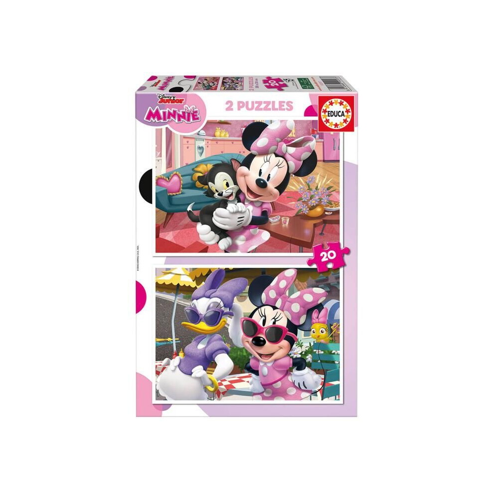 Educa - Puzzle di cartone con 20 pezzi per bambini | Minnie. Set di 2 puzzle da 20 pezzi ciascuno, doppio divertimento. Dimensioni del puzzle: 28 x 20 cm. A partire dai 3 anni (19297)-image