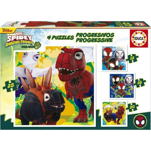Puzzle progressivi - EDUCA - Dino Spidey - 12+16+20+25 pezzi