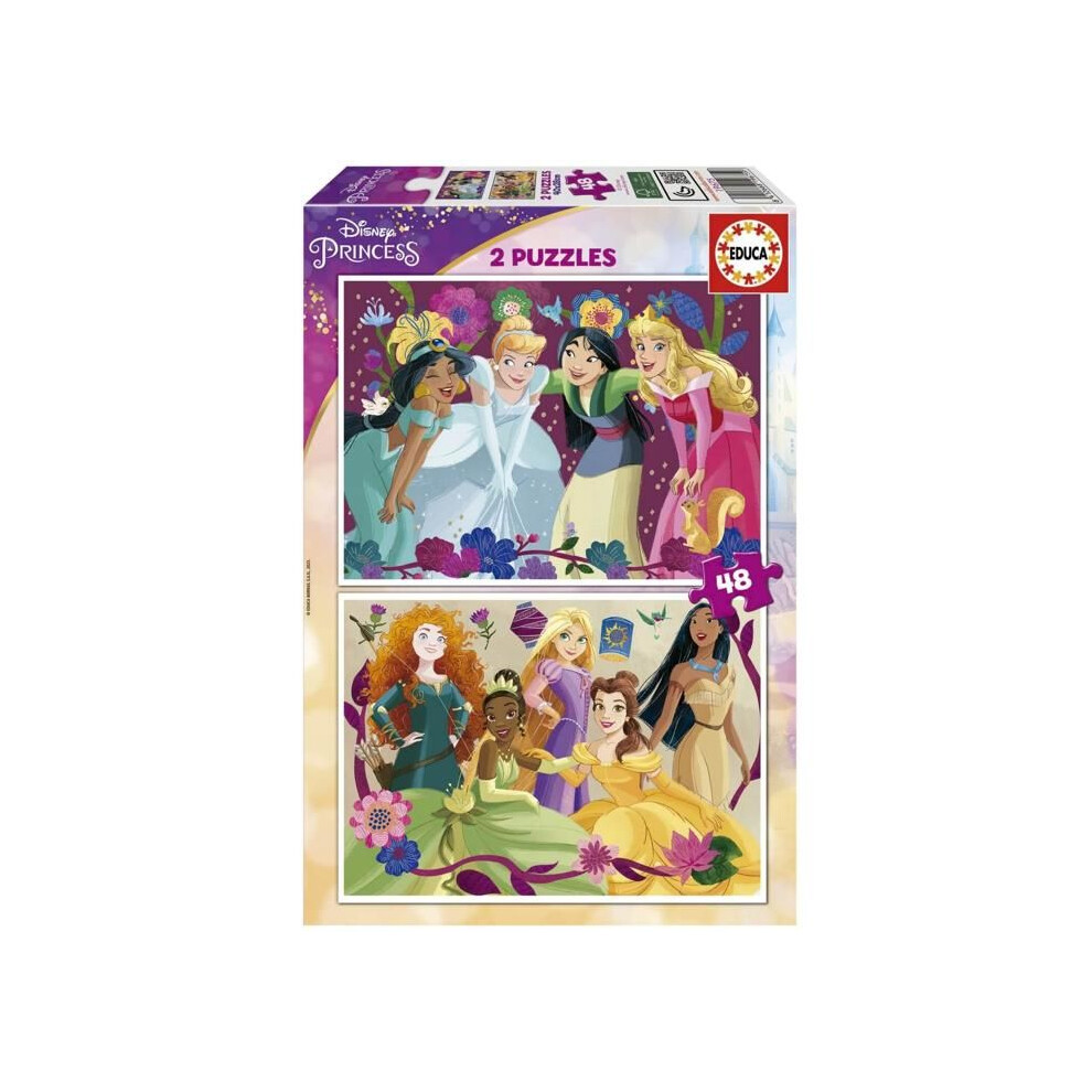 Educa - Disney Princess | Set Di 2 Puzzles Per Bambini Con 48 Pezzi. Misura Una Volta Montato: 28 X 20 Cm. Composto Da Grandi Pezzi Perfettamente Finiti. Raccomandato Da 4 5 6 Anni (19675)-image