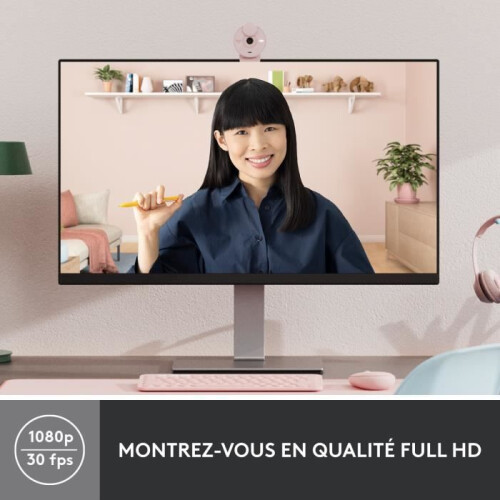 Logitech Webcam - Full HD 1080p - Logitech - Brio 300 - Microfone integrado - Rosa 1