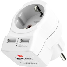 Reisadapter - SKROSS - Europa naar Europa + 2 USB - Wit - Universeel - Schuko-aansluiting