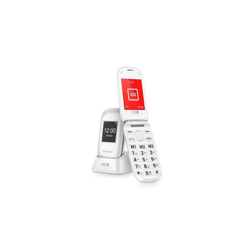 Spc White Harmony - Cell Phone For Seniors, Large Buttons, Sos Button, Direct Memories, Charging Base,