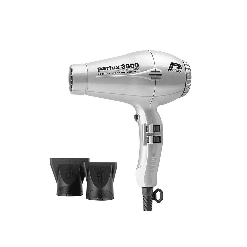 Parlux Silver Hair Dryer - 3800 Ionic Eco Friendly - 2100 W - Airflow 75 M3/H