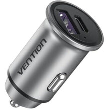 Vention Two-Port USB A+A(30+30) Car Charger Gray Mini Style Aluminium Alloy Type