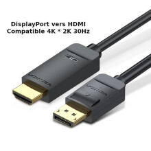 Cabo Vídeo/Áudio - VENTION - DP para HDMI - 4K 30Hz - 1,5m - Preto