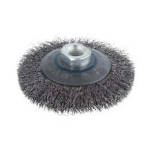 Spazzola conica - WOLFCRAFT - ø 100mm - Filettatura M14 - Filo d'acciaio ondulato 15mm - Multiuso