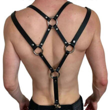 Men Sexy Harajuku Faux Leather Body Chest Harness Suspenders Punk Shoulder Strap R2LE