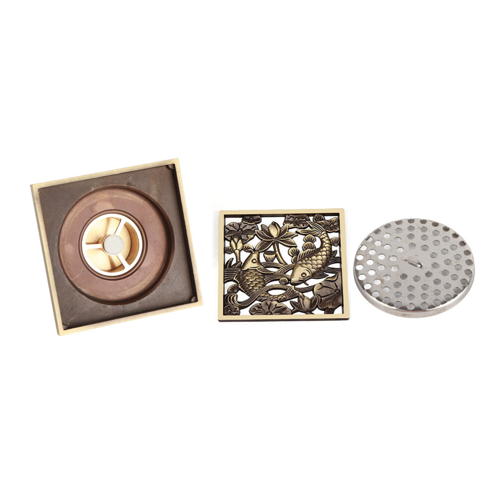 Antique Brass Square Floor Drain With Strainer 9387669490382