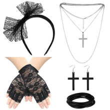 16 Pcs Cross Necklaces 80s Accessories 80s Lace Headband 80s Costume 80s Cross Necklace
