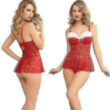 Lingerie Christmas Dress Red Lace   Pajamas