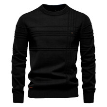 (SW239-Black, EUR L 80-90kg) Trendy Mens Crewneck Pullover Sweater Knitted Cotton Stripped Quality Autumn Winter Warm Sweaters for Men