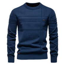 (SW239-blue, EUR L 80-90kg) Trendy Mens Crewneck Pullover Sweater Knitted Cotton Stripped Quality Autumn Winter Warm Sweaters for Men