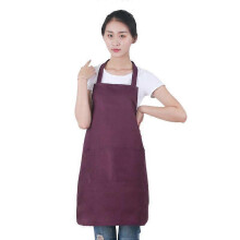 (Purple) 12 Pack Plain Bib Aprons With 2 Pockets - Black Unisex Commercial Apron Bulk