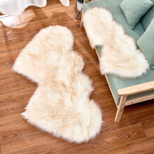 (White background with yellow tip, 60*120 cm) Simple heart-shaped new imitation wool carpet, home long-pile floor mat, foot mat, bedroom and living room carpet, floor mat