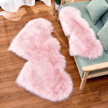 (Light pink, 35*70 cm) Simple heart-shaped new imitation wool carpet, home long-pile floor mat, foot mat, bedroom and living room carpet, floor mat