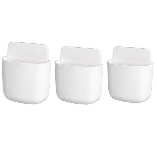(White) 3Pcs Remote Control Holder Wall Mount Holders Phone Charging Desktop Organizer Storage Containers for Home Office