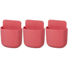 (Red) 3Pcs Remote Control Holder Wall Mount Holders Phone Charging Desktop Organizer Storage Containers for Home Office