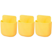 (Yellow) 3Pcs Remote Control Holder Wall Mount Holders Phone Charging Desktop Organizer Storage Containers for Home Office