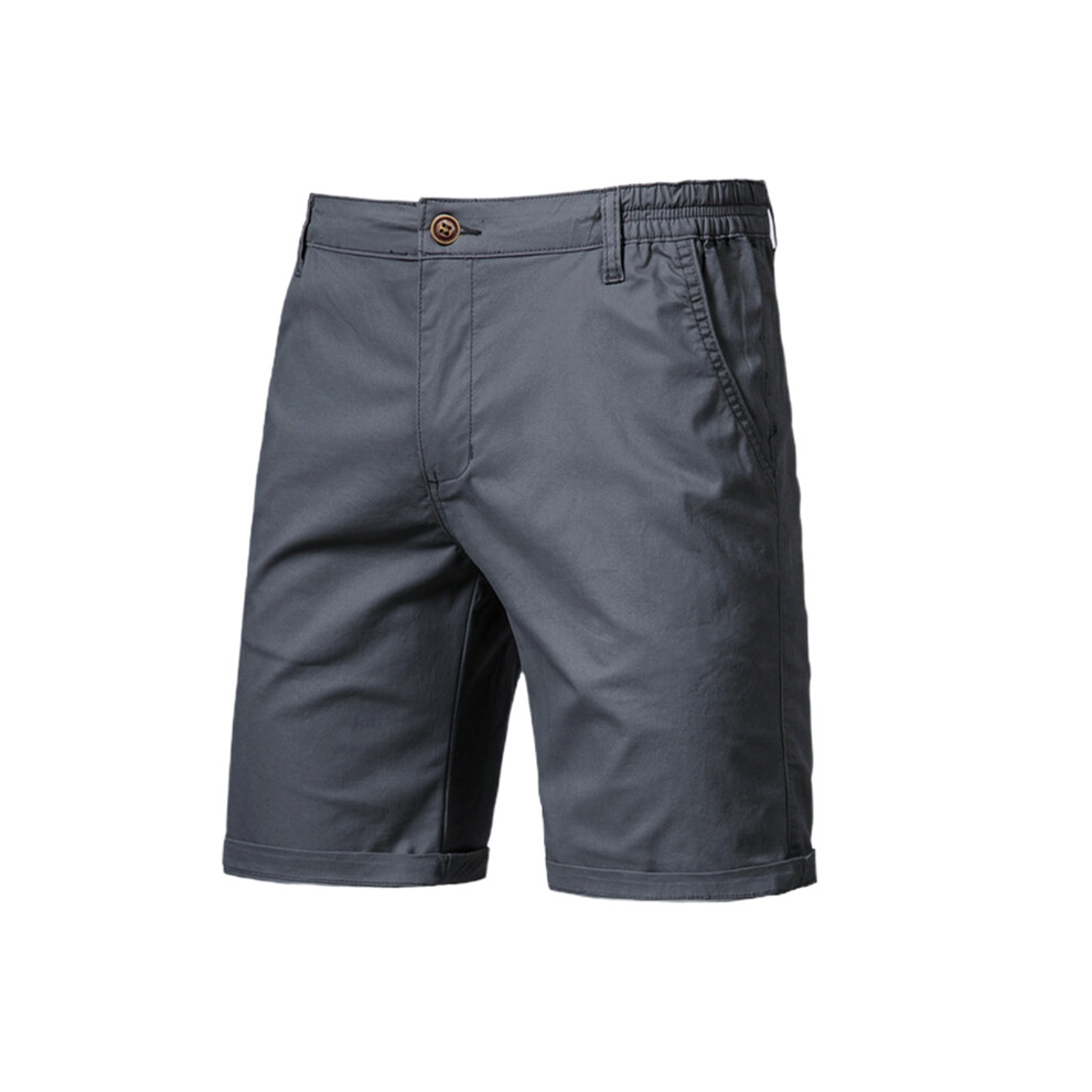(DarkGrey, 30) 2025 New Summer 100% Cotton Solid Shorts Men High Quality Casual Business Social Elastic Waist Men Shorts 10 Colors Beach Shorts-image-OPC-PJMVP8R-NEW