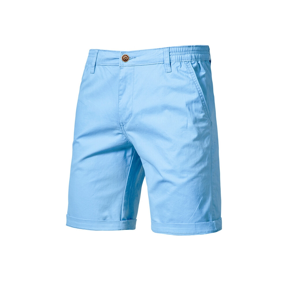 (SkyBlue, 34) 2025 New Summer 100% Cotton Solid Shorts Men High Quality Casual Business Social Elastic Waist Men Shorts 10 Colors Beach Shorts-image-OPC-PJMVP9M-NEW