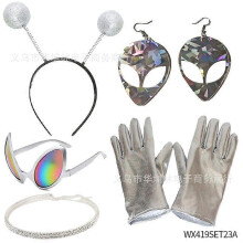 1 Set Funny Alien Antenna Headband Alien Glasses Earrings Necklace Gloves