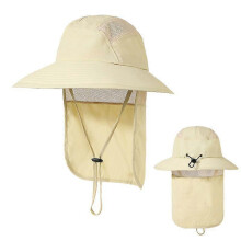 (Beige)Men's SPF 50+ Sun Protection Cap with Wide Brim and Neck Flap
